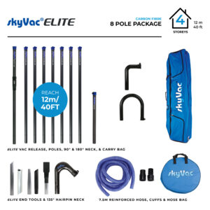 Skyvac Elite 8 Pole Set c/w 7.5m Hose & Elite End Tool Set & Hairpin Tool Holders
